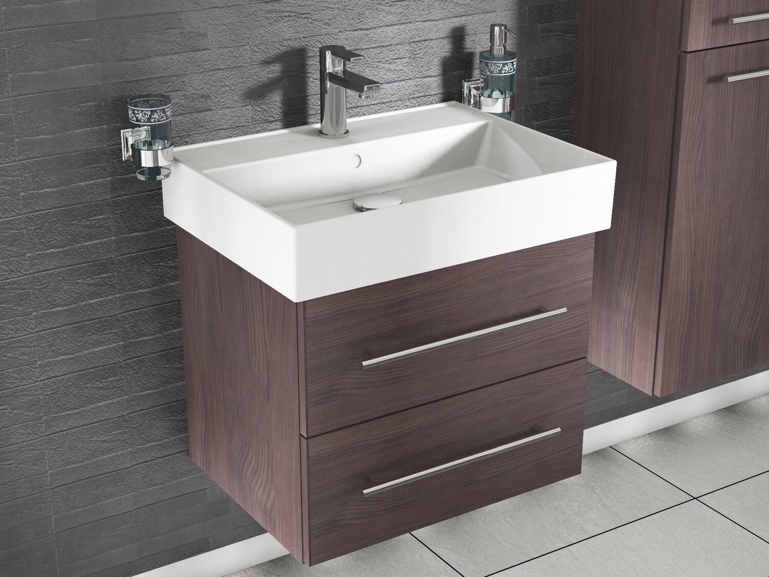 Flex Badm&ouml;bel 60, Hacienda Braun, Keramik Waschbecken