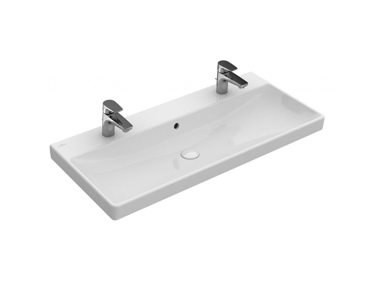 Doppelwaschbecken Villeroy Boch Avento 100 x 47 cm mit 2 Hanhlochbohrungen und einem &Uuml;berlauf