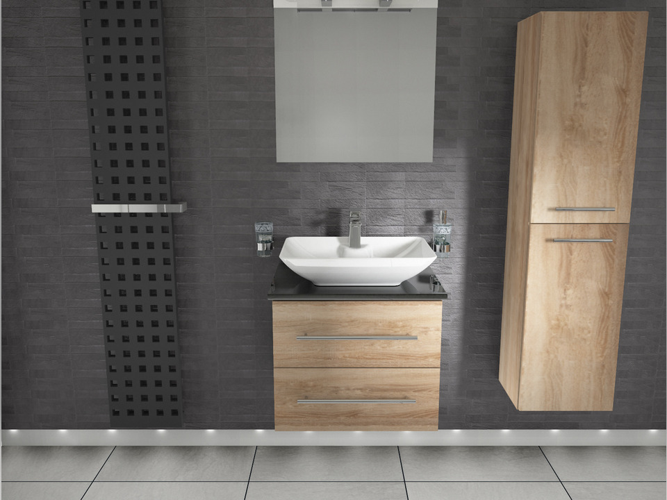 Flex Badm&ouml;bel 60, Eiche Gold, Keramik Waschbecken, Natursteinplatte