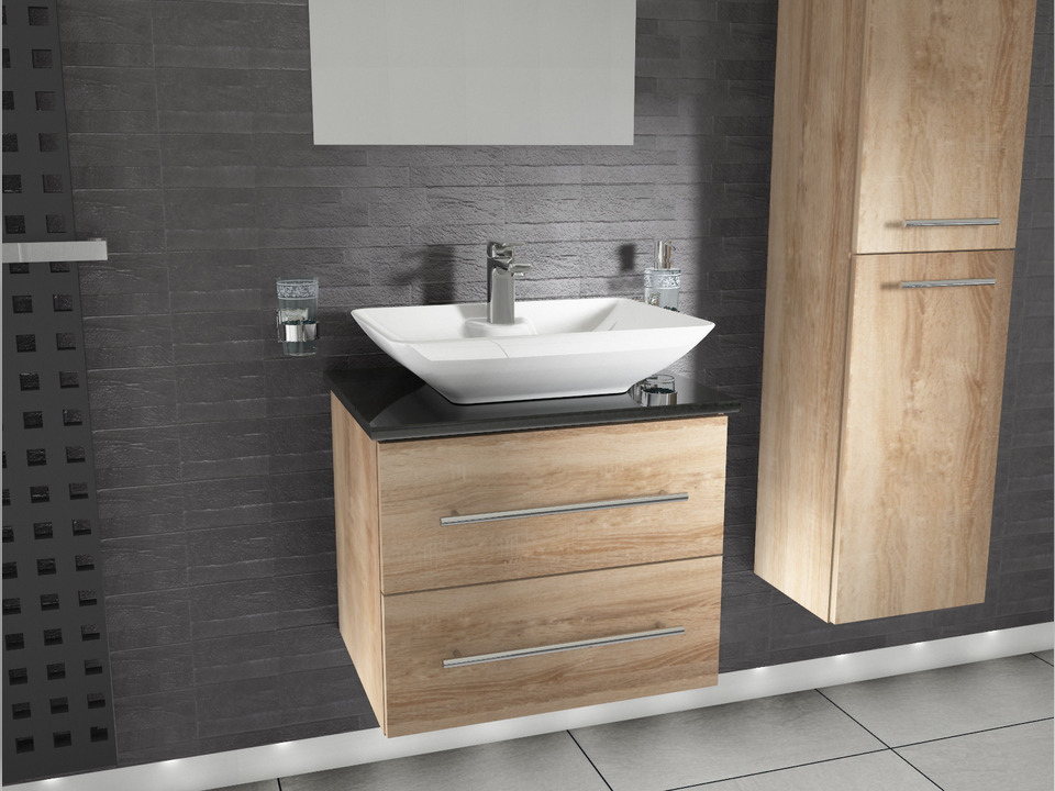 Flex Badm&ouml;bel 60, Eiche Gold, Keramik Waschbecken, Natursteinplatte