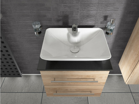Flex Badmöbel 60, Eiche Gold, Keramik Waschbecken,...