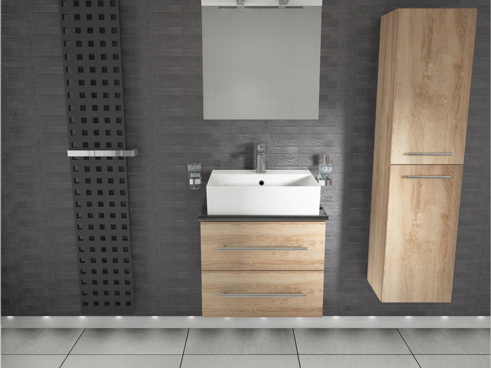 Flex Badm&ouml;bel 60, Eiche Gold, Keramik Waschbecken, Natursteinplatte