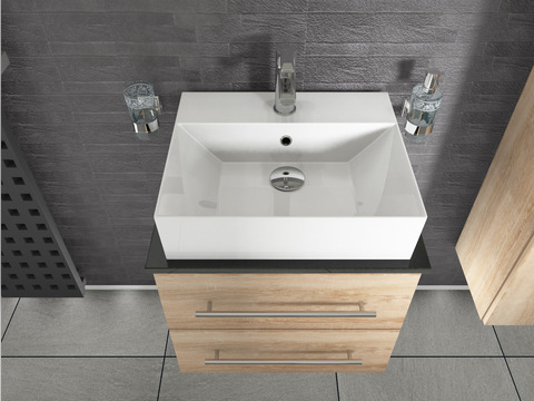 Flex Badmöbel 60, Eiche Gold, Keramik Waschbecken,...