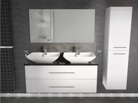 Flex Badmöbel 120, Weiß Hochglanz Lackiert,...