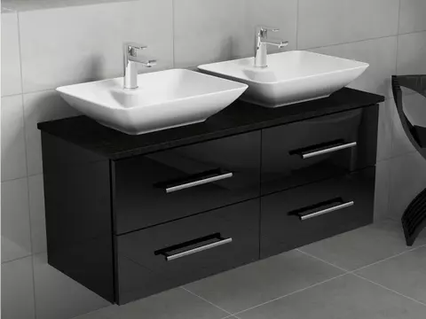 Flex Badmöbel 120, Schwarz Hochglanz Lackiert,...