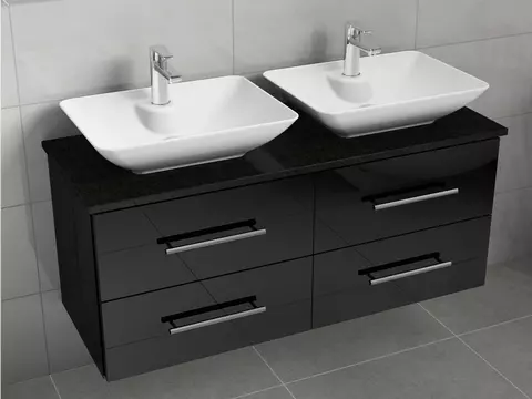 Flex Badmöbel 120, Schwarz Hochglanz Lackiert,...