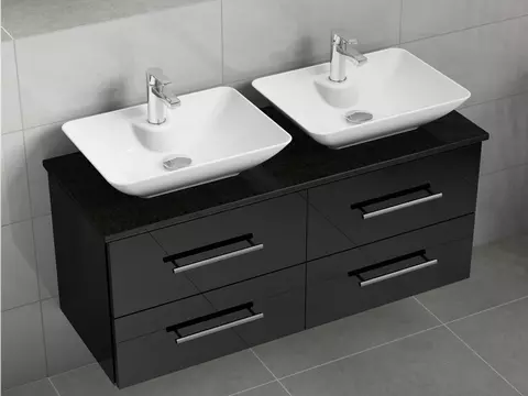 Flex Badmöbel 120, Schwarz Hochglanz Lackiert,...