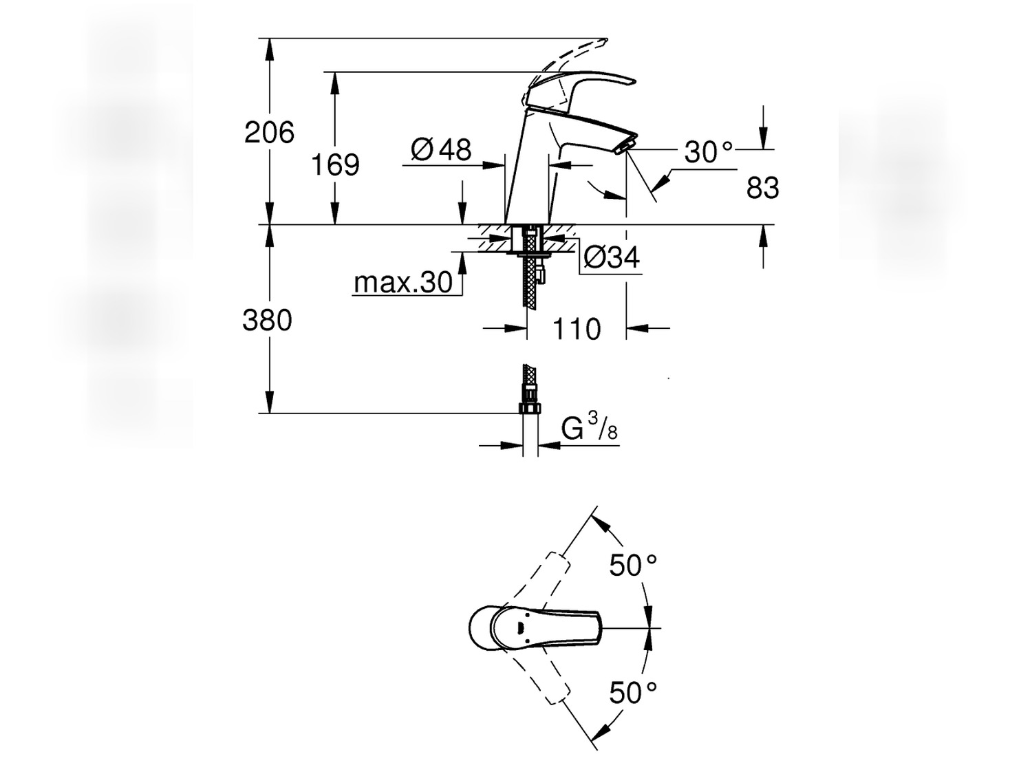 Grohe Eurosmart Einhand-Waschtischbatterie, M-Size ohne Ablaufgarnitur