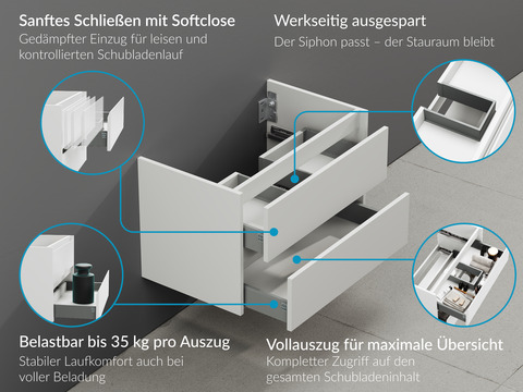 Duo Waschtischunterschrank 60, Weiß Hochglanz Lackiert