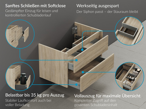 Duo Waschtischunterschrank 100, Eiche Gold