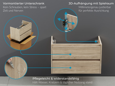 Duo Waschtischunterschrank 100, Eiche Gold