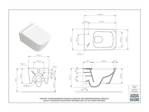 Wand Hänge WC Toilette - inkl. abnehmbaren Softclose Toiletten-Sitz - Keramik - CT2041