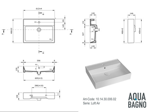 Waschbecken Aufsatzwaschtisch 61cm - Loft Air - 10.14.30.006.02