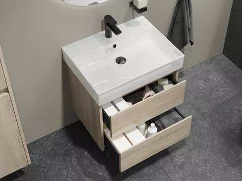 Duo Badmöbel 60, Eiche Gold, Keramik Waschbecken