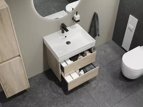 Duo Badmöbel 60, Eiche Gold, Keramik Waschbecken