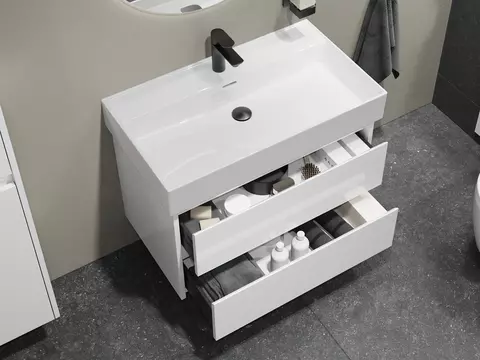 Duo Badmöbel 80, Weiß Hochglanz Lackiert,...