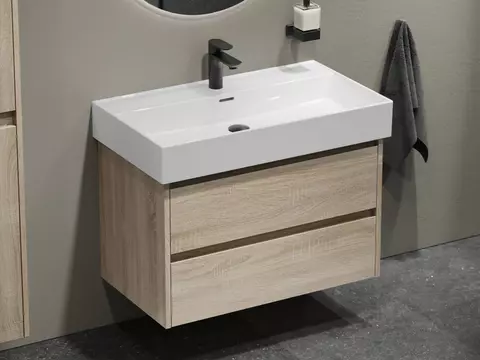 Duo Badmöbel 80, Eiche Gold, Keramik Waschbecken