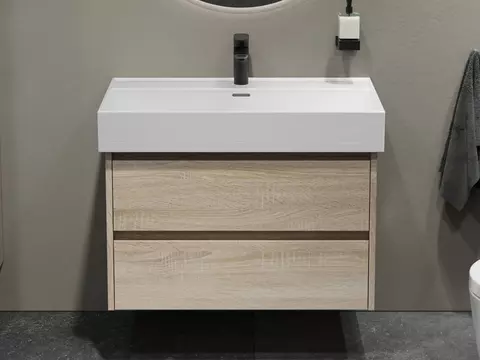 Duo Badmöbel 80, Eiche Gold, Keramik Waschbecken