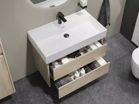 Duo Badmöbel 80, Eiche Gold, Keramik Waschbecken