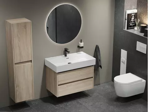 Duo Badmöbel 80, Eiche Gold, Keramik Waschbecken