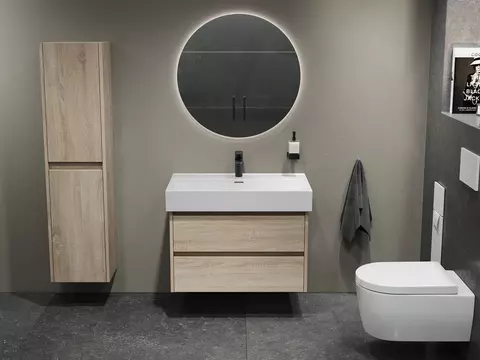 Duo Badmöbel 80, Eiche Gold, Keramik Waschbecken