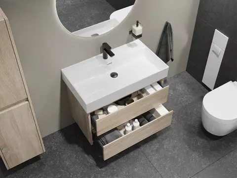Duo Badmöbel 80, Eiche Gold, Keramik Waschbecken