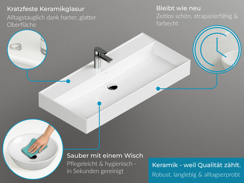 Duo Badmöbel 100, Eiche Gold, Keramik Waschbecken