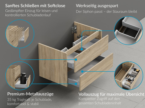 Duo Badmöbel 100, Eiche Gold, Keramik Waschbecken