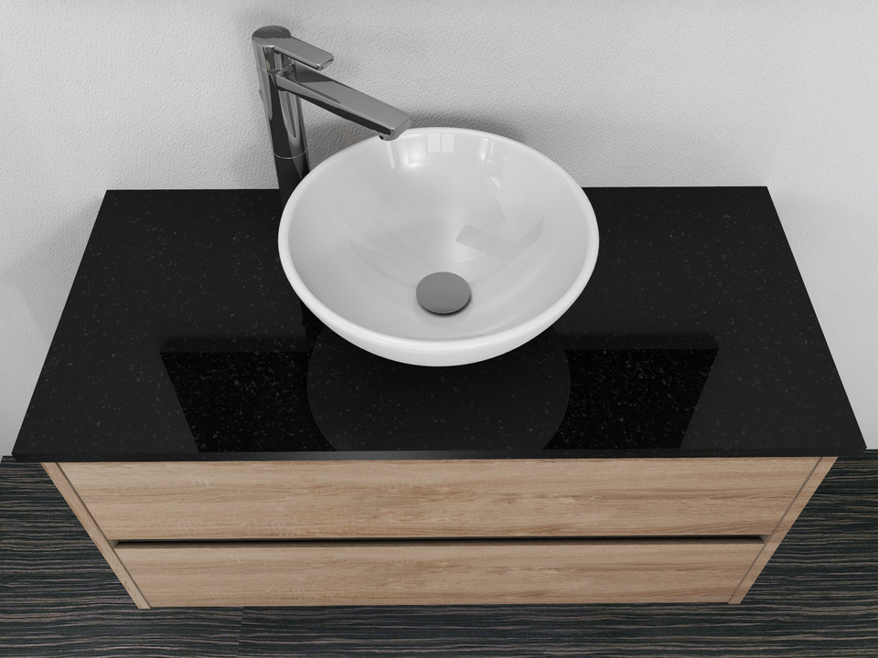 Duo Badm&ouml;bel 100, Eiche Gold, Keramik Waschbecken, Natursteinplatte