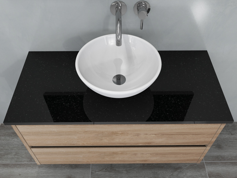 Duo Badm&ouml;bel 100, Eiche Gold, Keramik Waschbecken, Natursteinplatte