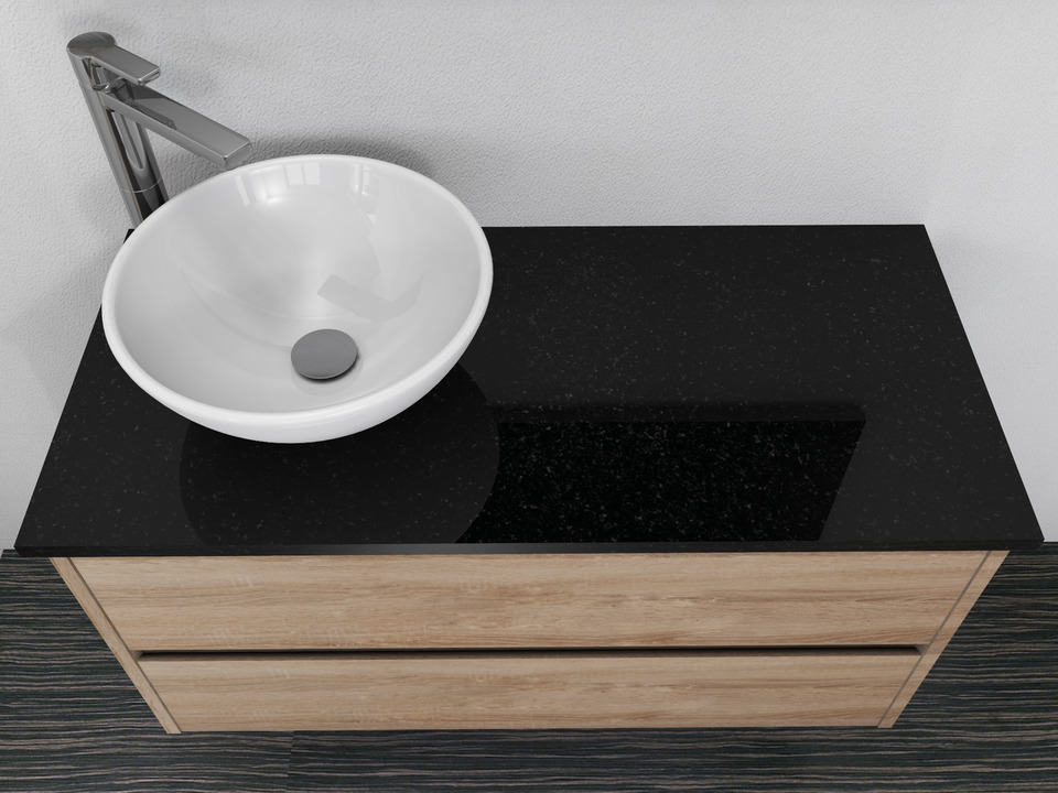 Duo Badm&ouml;bel 100, Eiche Gold, Keramik Waschbecken, Natursteinplatte