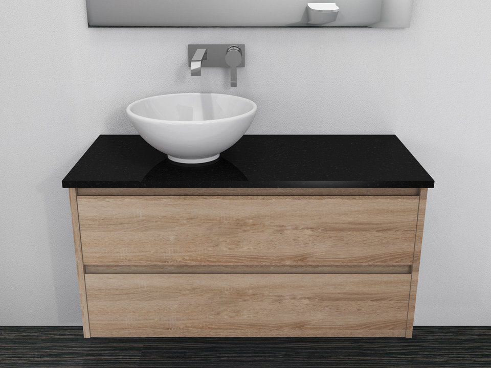 Duo Badm&ouml;bel 100, Eiche Gold, Keramik Waschbecken, Natursteinplatte
