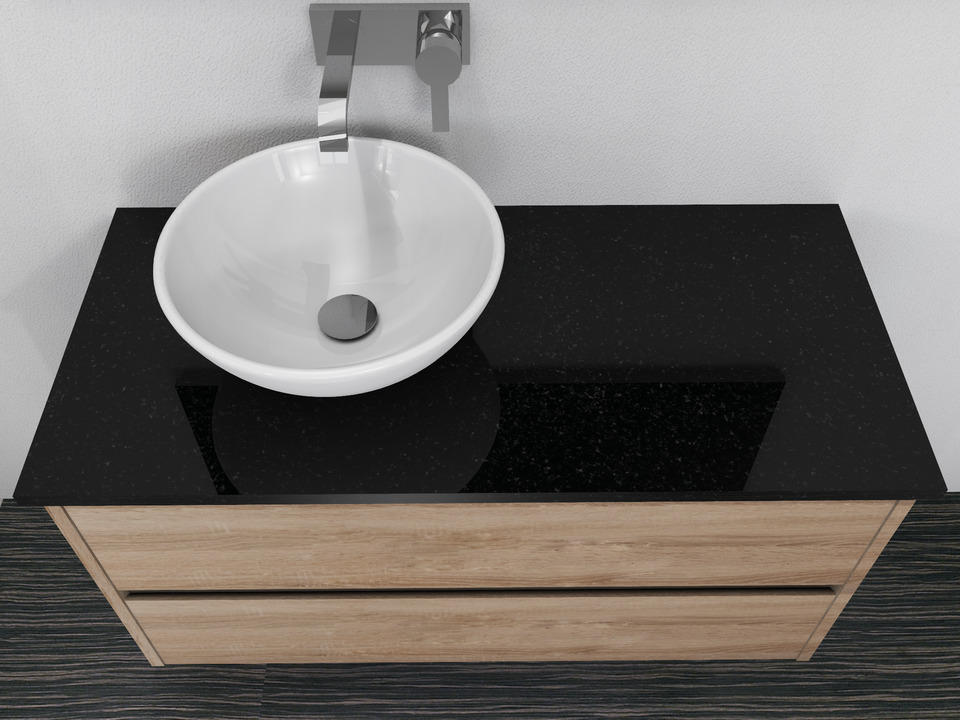 Duo Badm&ouml;bel 100, Eiche Gold, Keramik Waschbecken, Natursteinplatte