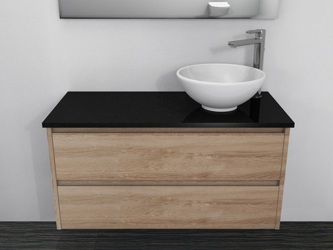 Duo Badmöbel 100, Eiche Gold, Keramik Waschbecken,...