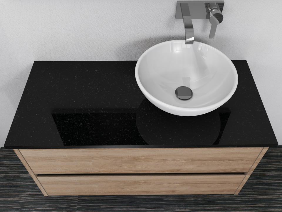 Duo Badm&ouml;bel 100, Eiche Gold, Keramik Waschbecken, Natursteinplatte
