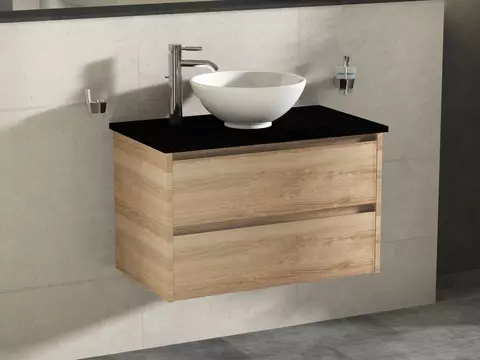 Duo Badmöbel 80, Eiche Gold, Keramik Waschbecken,...