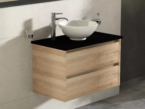 Duo Badmöbel 80, Eiche Gold, Keramik Waschbecken,...