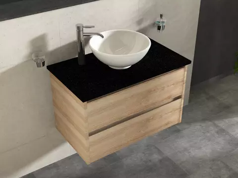 Duo Badmöbel 80, Eiche Gold, Keramik Waschbecken,...