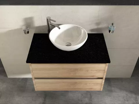 Duo Badmöbel 80, Eiche Gold, Keramik Waschbecken,...