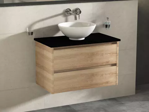 Duo Badmöbel 80, Eiche Gold, Keramik Waschbecken,...