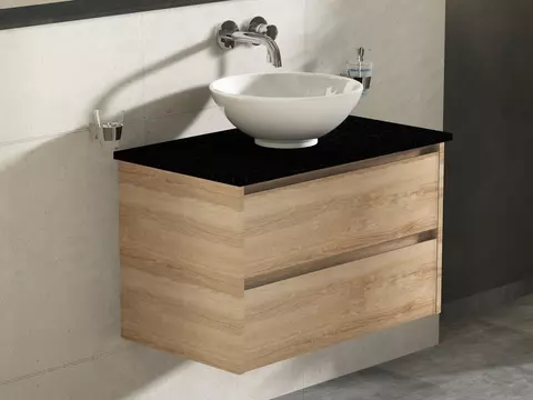 Duo Badmöbel 80, Eiche Gold, Keramik Waschbecken,...