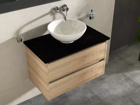 Duo Badmöbel 80, Eiche Gold, Keramik Waschbecken,...
