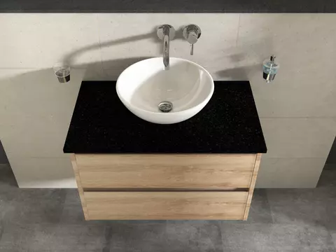 Duo Badmöbel 80, Eiche Gold, Keramik Waschbecken,...