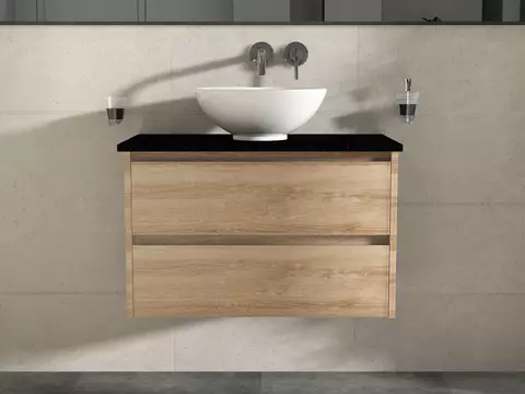 Duo Badmöbel 80, Eiche Gold, Keramik Waschbecken,...