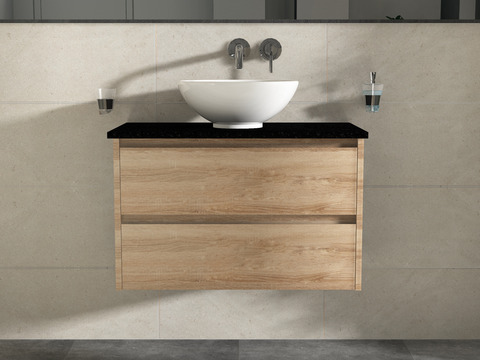 Duo Badmöbel 80, Eiche Gold, Keramik Waschbecken,...