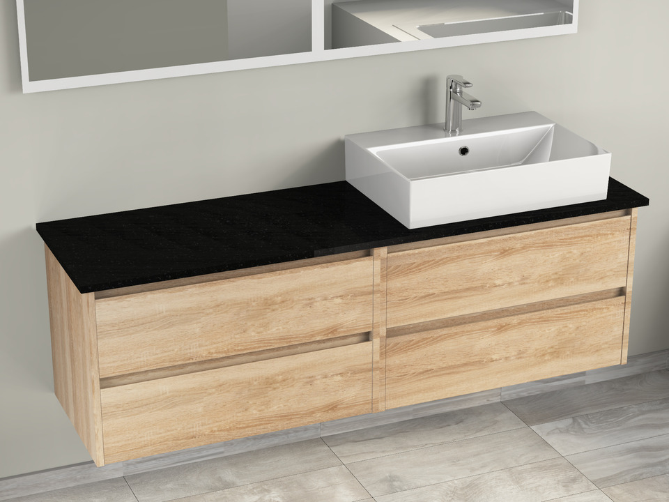 Duo Badm&ouml;bel 160, Eiche Gold, Keramik Waschbecken, Natursteinplatte