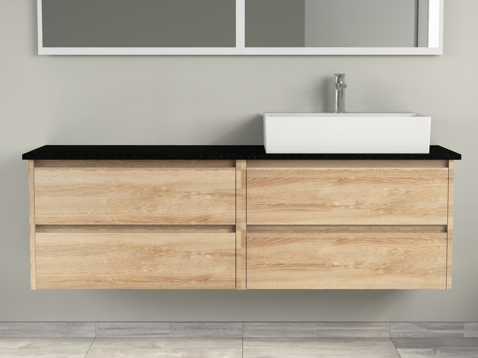 Duo Badm&ouml;bel 160, Eiche Gold, Keramik Waschbecken, Natursteinplatte