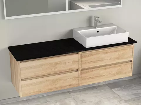 Duo Badmöbel 160, Eiche Gold, Keramik Waschbecken,...