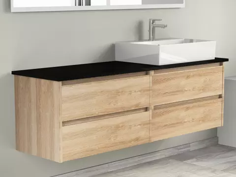 Duo Badmöbel 160, Eiche Gold, Keramik Waschbecken,...