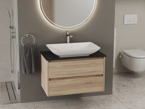 Duo Badmöbel 80, Eiche Gold, Keramik Waschbecken,...